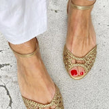 Palesa | Golden Woven Flat Sandals