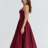 Midi dress with corset and wide skirt