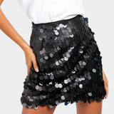 Veena Sequin Mini Skirt in Black, Gold, or Silver