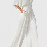 Elegant Long Jumpsuit with Wide Legs and V-Neck