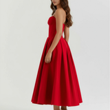 Midi strapless dress with a full skirt