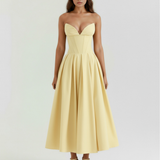 Midi strapless dress with a full skirt