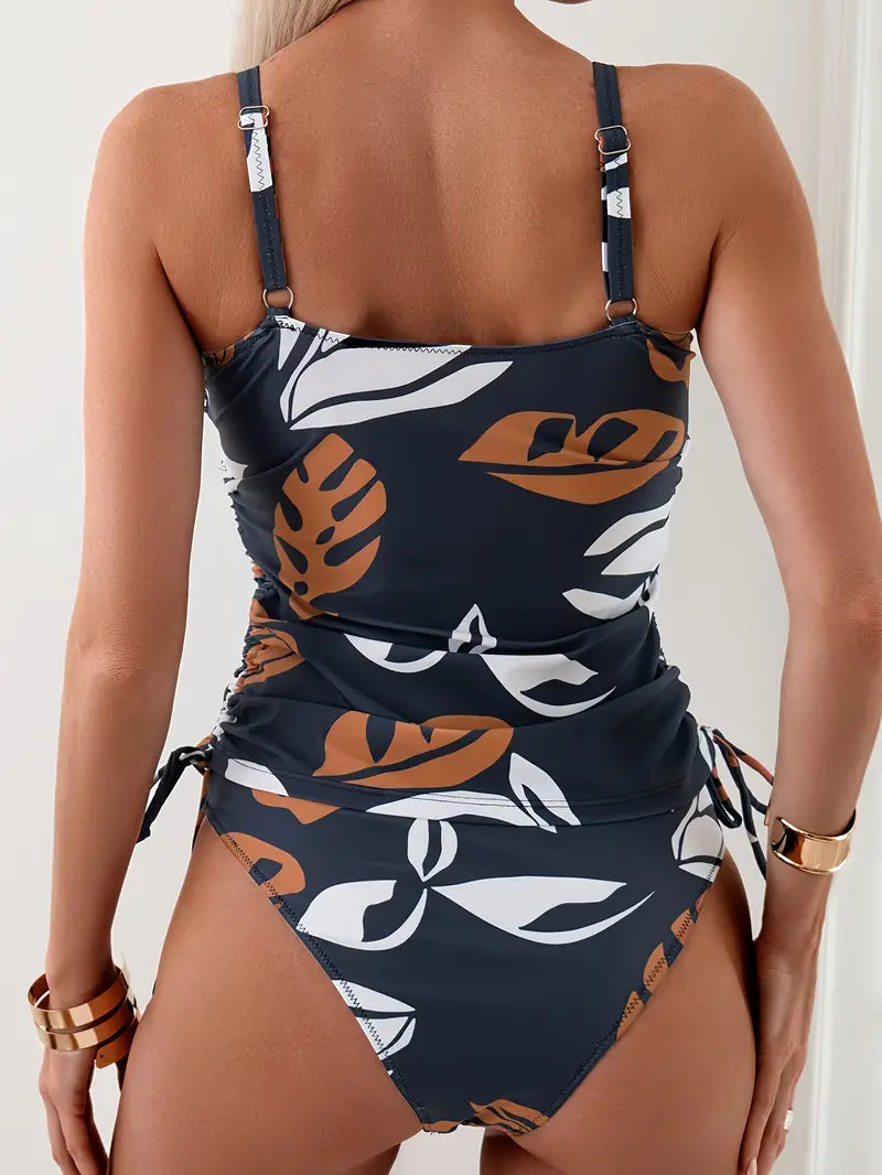 Tankini with Side Adjustment and Print