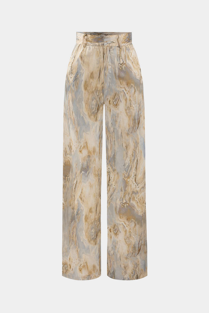 Inna High-Waisted Straight Leg Pants with Marble Print