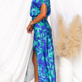 One-Shoulder Floral Maxi Dress with Tied Waist and Slit