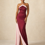 Chanté | Satin long dress with crossover neckline