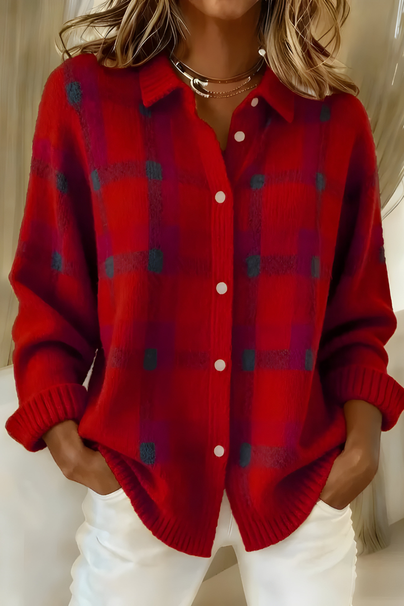 Ugnė - Soft Knit Shirt with Checkered Pattern