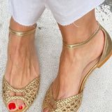 Palesa | Golden Woven Flat Sandals