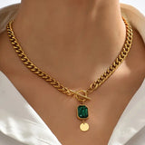 LUCI | Thick Chain Pendant Necklace with Emerald Gold