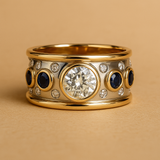 Barbora - Vintage Gold Ring with Inlays and Zirconias