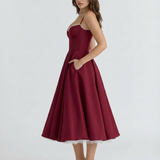 Midi dress with corset and wide skirt