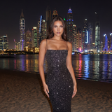 Shiny long dress with thin straps