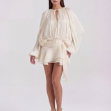 Fluid Short Dress with Puff Sleeves