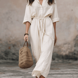 Effortless Bohemian Maxi Shirt Dress with Waist Tie