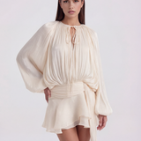 Fluid Short Dress with Puff Sleeves