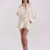 Fluid Short Dress with Puff Sleeves