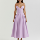 Midi strapless dress with a full skirt