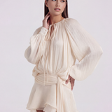 Fluid Short Dress with Puff Sleeves