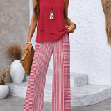 Ramona™ | Pink Set with Solid Top and Striped Pants