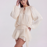 Fluid Short Dress with Puff Sleeves