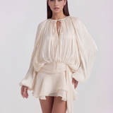 Fluid Short Dress with Puff Sleeves