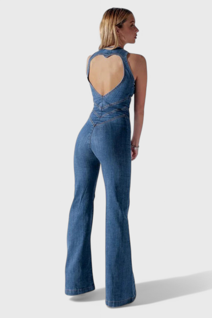 Maisie Denim Jumpsuit with Heart-Shaped Cutout