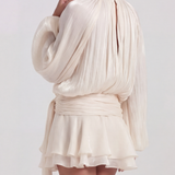 Fluid Short Dress with Puff Sleeves