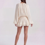 Fluid Short Dress with Puff Sleeves