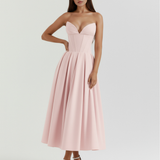 Midi strapless dress with a full skirt