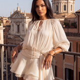 Fluid Short Dress with Puff Sleeves