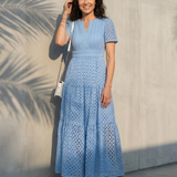Brielle™ | Layered Midi Dress with V-Neck and Short Sleeves