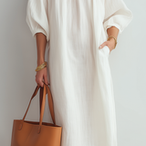 Relaxed Fit Cream Midi Dress