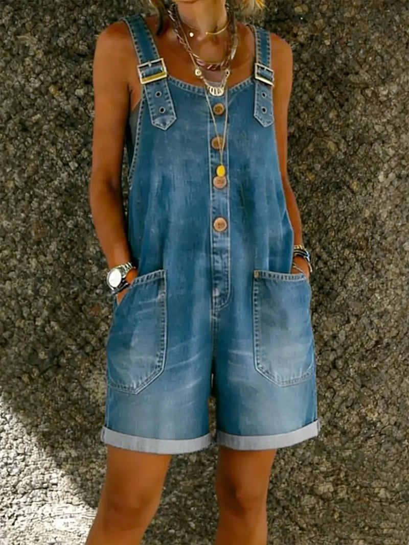 Zoe™ | Short Denim Jumpsuit with Straps