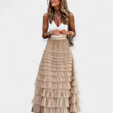 Boho skirt with satin details and open fabric