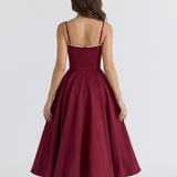 Midi dress with corset and wide skirt