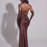 Satin Long Dress with Draped Neckline
