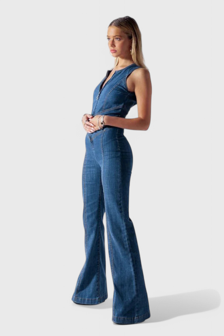 Maisie Denim Jumpsuit with Heart-Shaped Cutout
