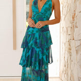 Dress with Floral Print and Deep Neckline