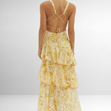 Dress with Floral Print and Deep Neckline