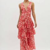 Dress with Floral Print and Deep Neckline