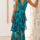 Dress with Floral Print and Deep Neckline