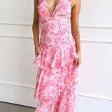 Dress with Floral Print and Deep Neckline