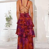 Dress with Floral Print and Deep Neckline