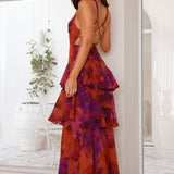 Dress with Floral Print and Deep Neckline
