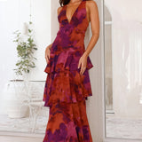 Dress with Floral Print and Deep Neckline