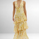 Dress with Floral Print and Deep Neckline