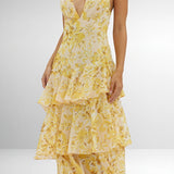 Dress with Floral Print and Deep Neckline
