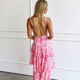 Dress with Floral Print and Deep Neckline