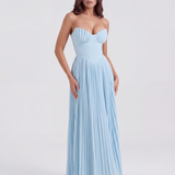 Long pleated dress with sweetheart neckline