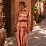 Cara | Long printed dress with strapless neckline